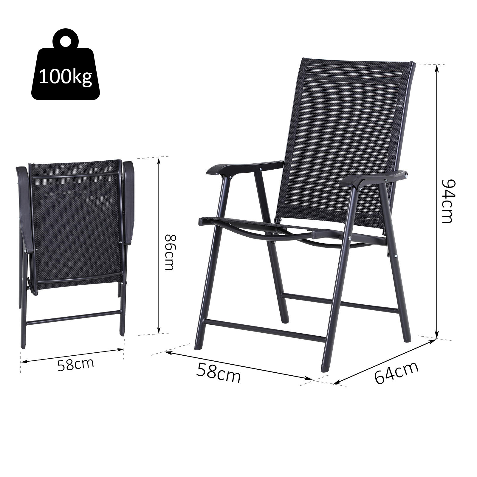 Conjunto de 2 Sillas Plegables Outsunny 58x64x94 cm negro 2/6