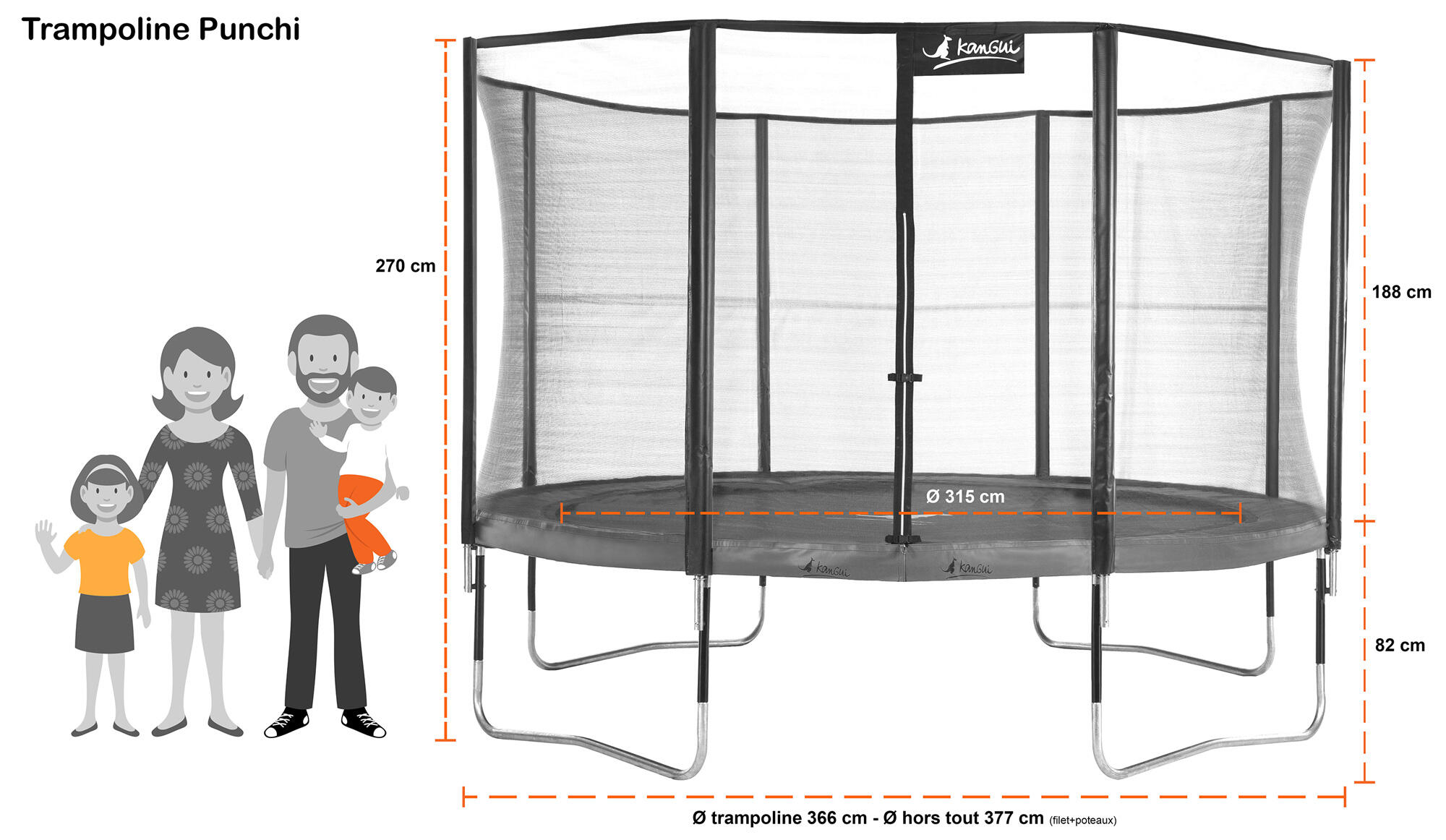 Trampoline Ø 360 cm + 2 accessoires - PUNCHI 360 - Garantie 5ans 4/4