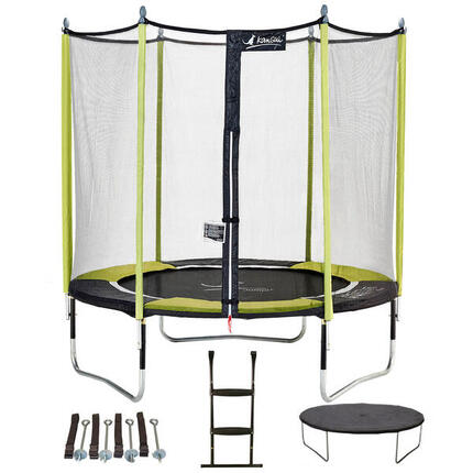 Trampoline de jardin 244 cm + filet de sécurité + échelle + bâche de protection