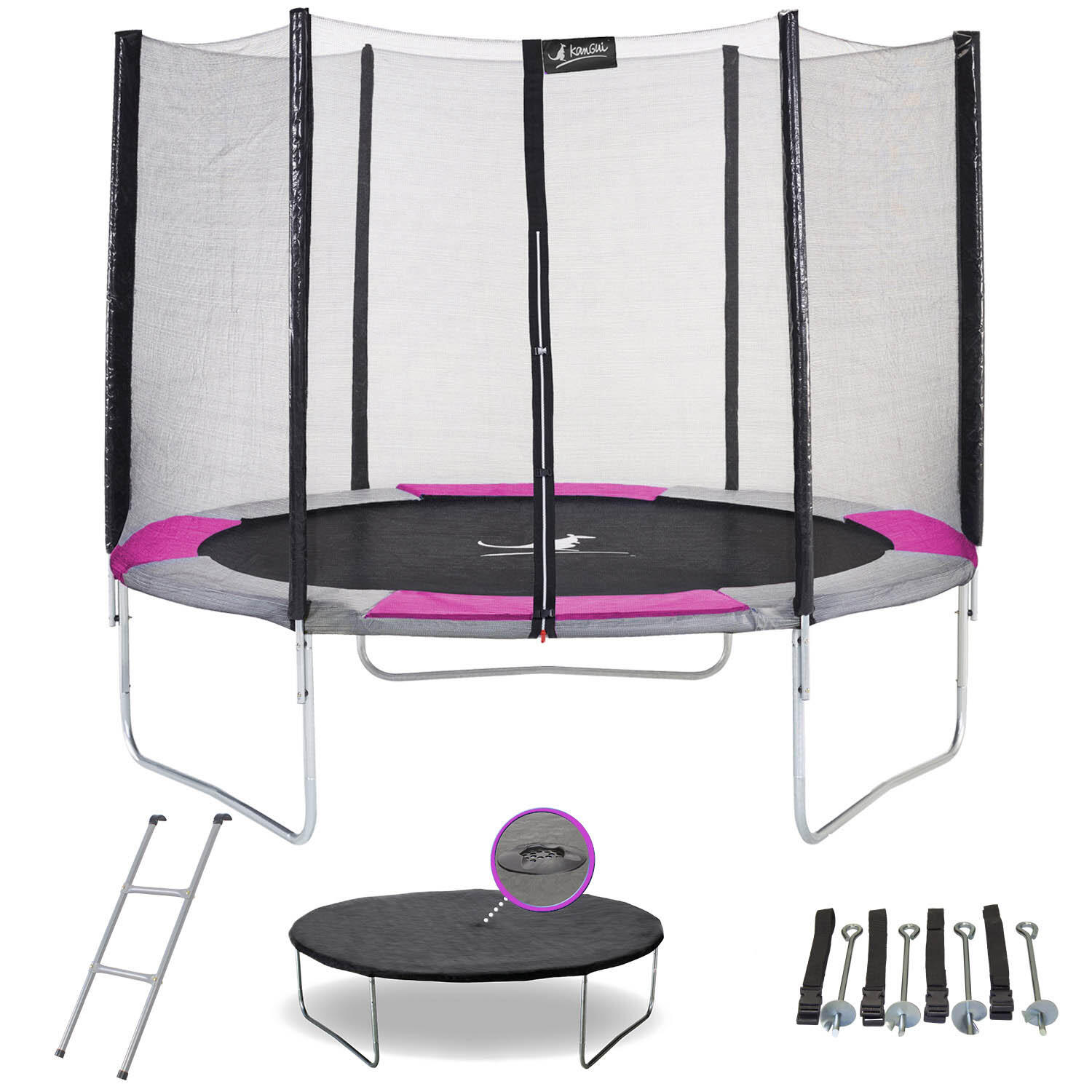Kangui - Trampoline Rond Ø300cm Avec Filet, Échelle, Bâche Et Kit Ancrage - Ralli 300 - Trampoline - Gris|rose - Decathlon