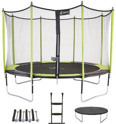 Trampoline de jardin 426 cm + filet de sécurité + échelle + bâche de protection