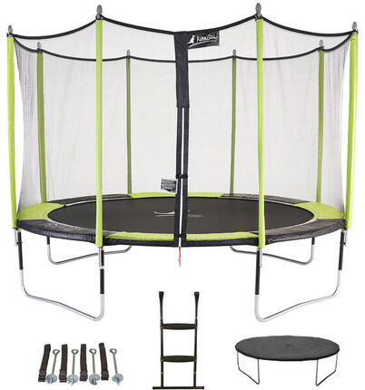 Trampoline de jardin 426 cm + filet de sécurité + échelle + bâche de protection