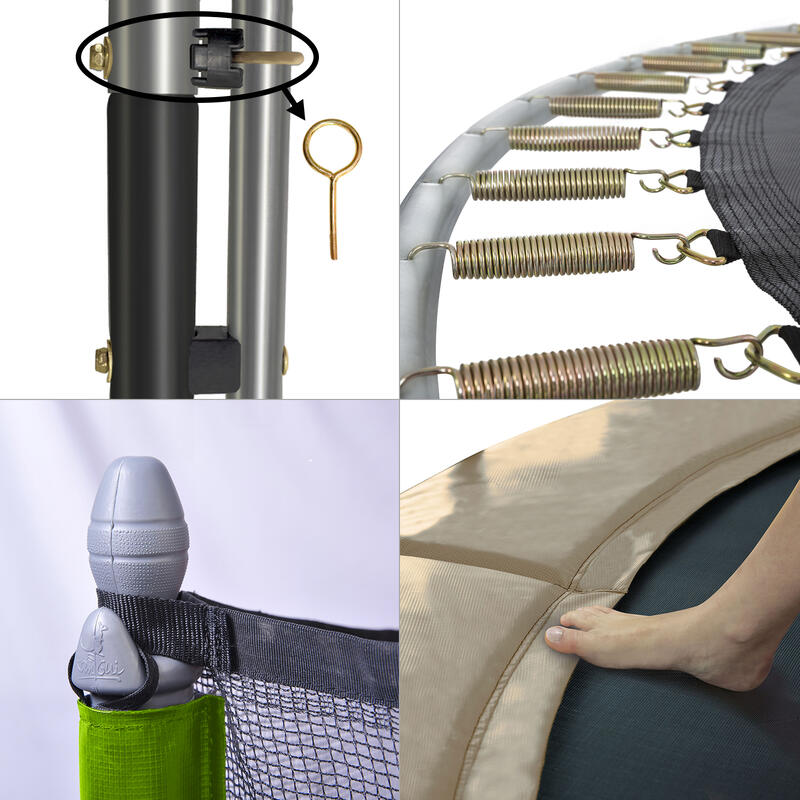 Trampoline de jardin 244 cm + filet de sécurité + échelle JUMPI Taupe/Vert 250