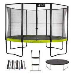 Trampoline 430 cm + filet + échelle + bâche + kit ancrage PUNCHI Vert