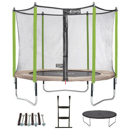 Jumpi Taupe/Grün 300 Trampolin + Leiter + Abdeckung + Verankerungsset