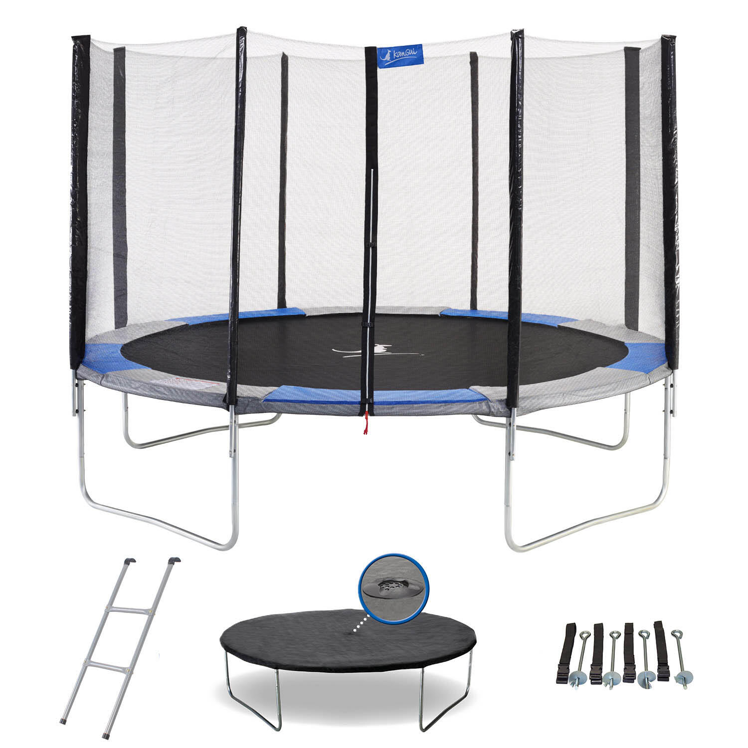 Kangui - Trampoline Rond Ø360cm Avec Filet, Échelle, Bâche Et Kit Ancrage - Ralli 360 - Trampoline - Bleu|gris - Decathlon