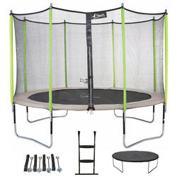 Trampoline 430 cm + filet + échelle + bâche + kit d'ancrage JUMPI Taupe/Vert 43