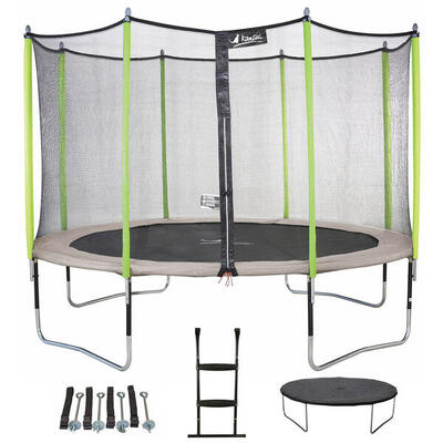 Jumpi Taupe/Grün 360 Trampolin + Leiter + Abdeckung + Verankerungsset