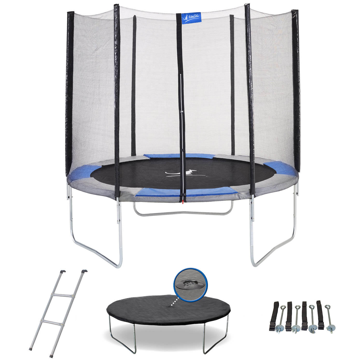 Kangui - Trampoline Rond Ø250cm Avec Filet, Échelle, Bâche Et Kit Ancrage - Ralli 250 - Trampoline - Bleu|gris - 245cm - Decathlon