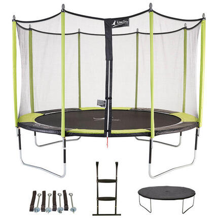Trampoline de jardin 365 cm + filet de sécurité + échelle + bâche de protection