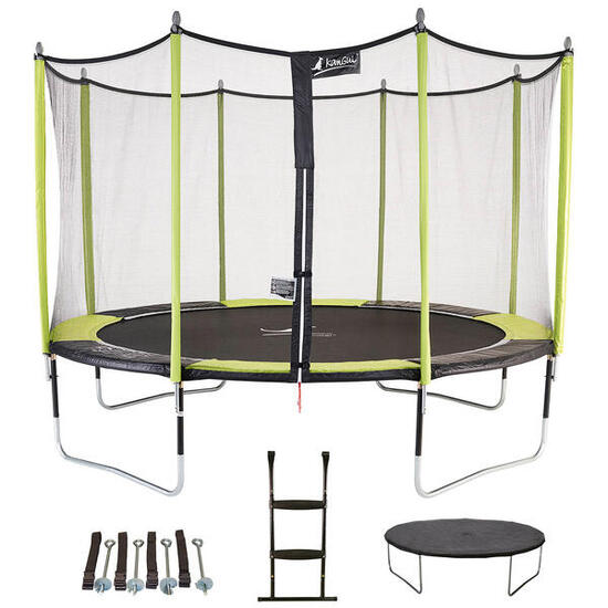 Trampoline de jardin 365 cm + filet de sécurité + échelle + bâche de protection