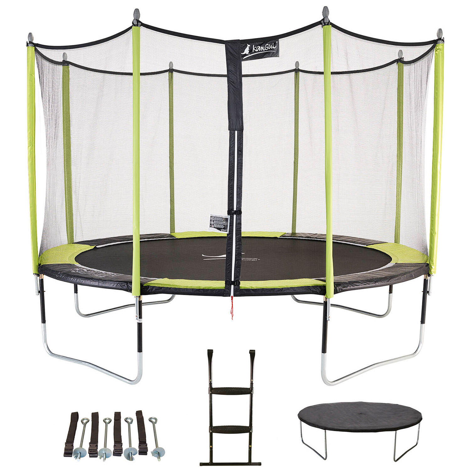 Kangui - Trampoline De Jardin 365 Cm + Filet De Sécurité + Échelle + Bâche De Protection - Trampoline - Vert - Decathlon