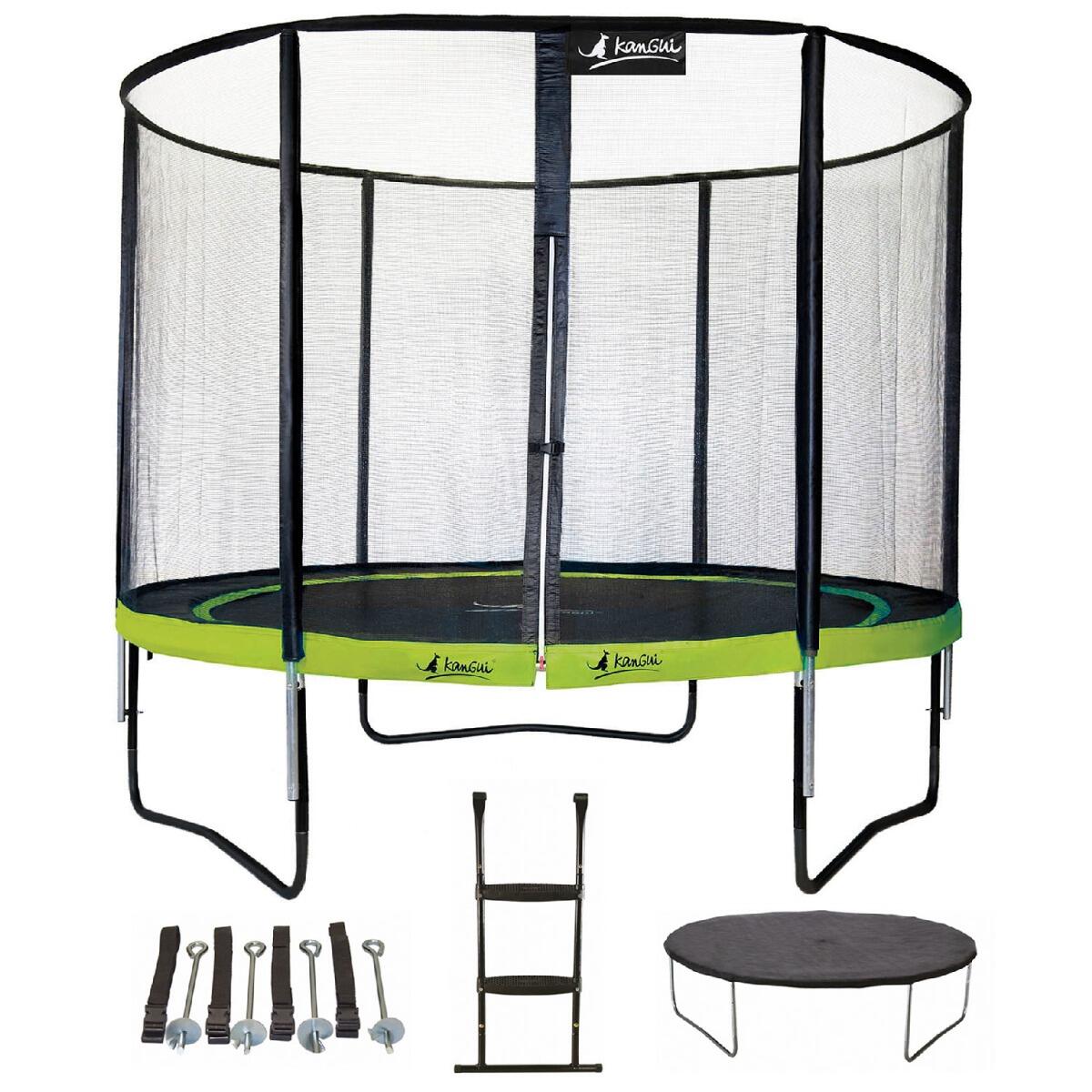 Kangui - Trampoline 305 Cm + Filet + Échelle + Bâche + Kit Ancrage Punchi Vert - Trampoline - Vert - Decathlon