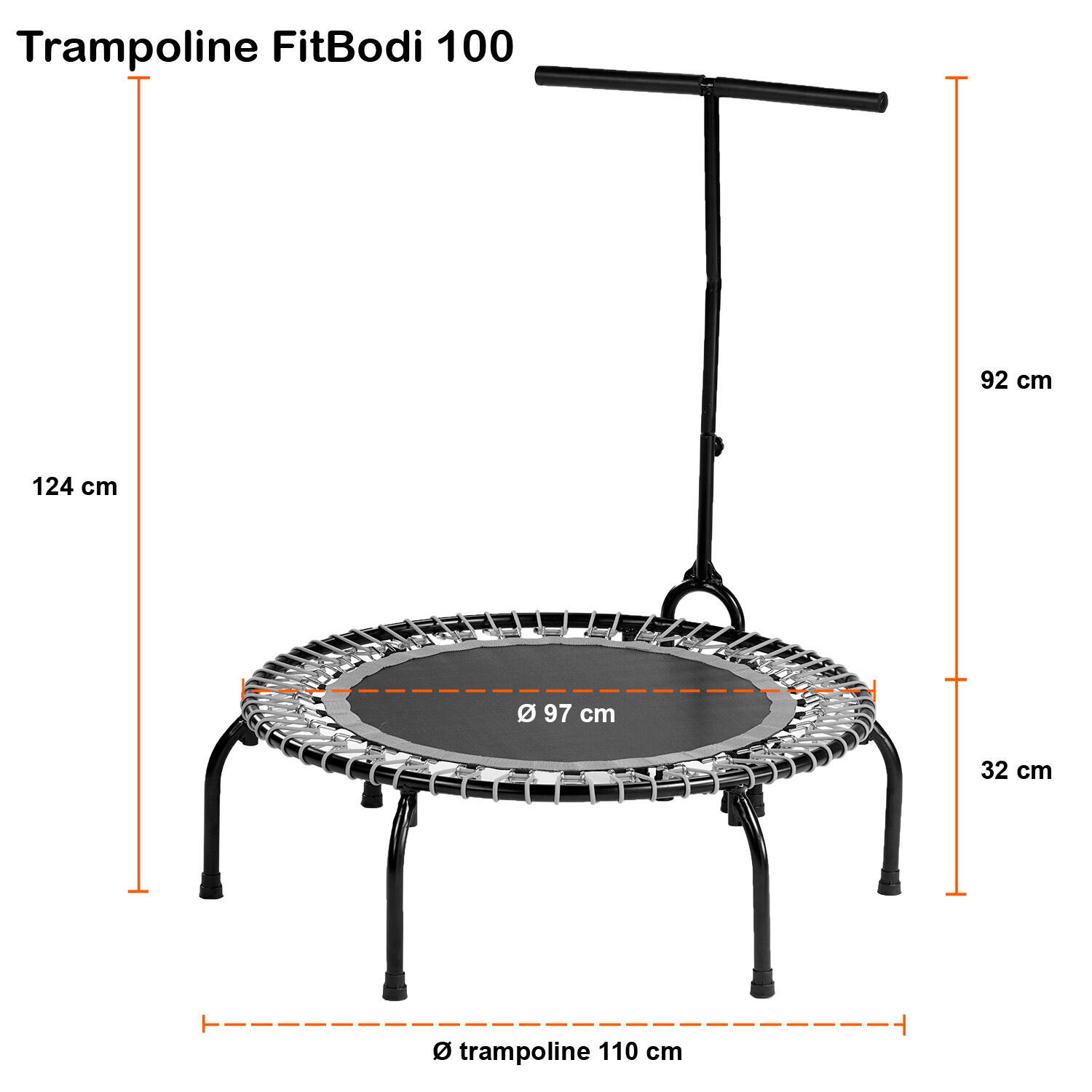 Trampoline Fitness Ø 100cm avec barre de maintien - FitBodi 100 4/5