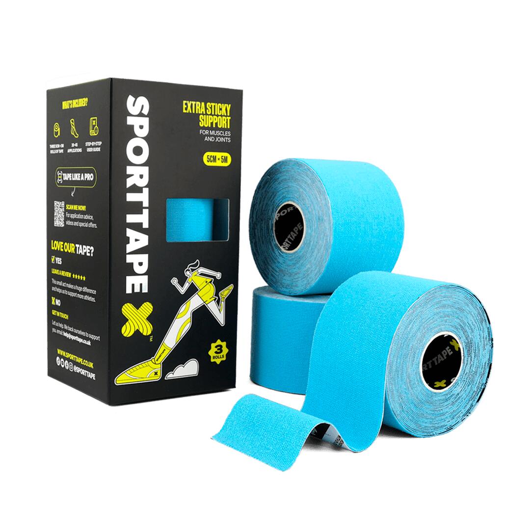 SPORTTAPE KINESIOLOGY TAPE - 5CM x 5M - BLUE - PACK OF 3 ROLLS