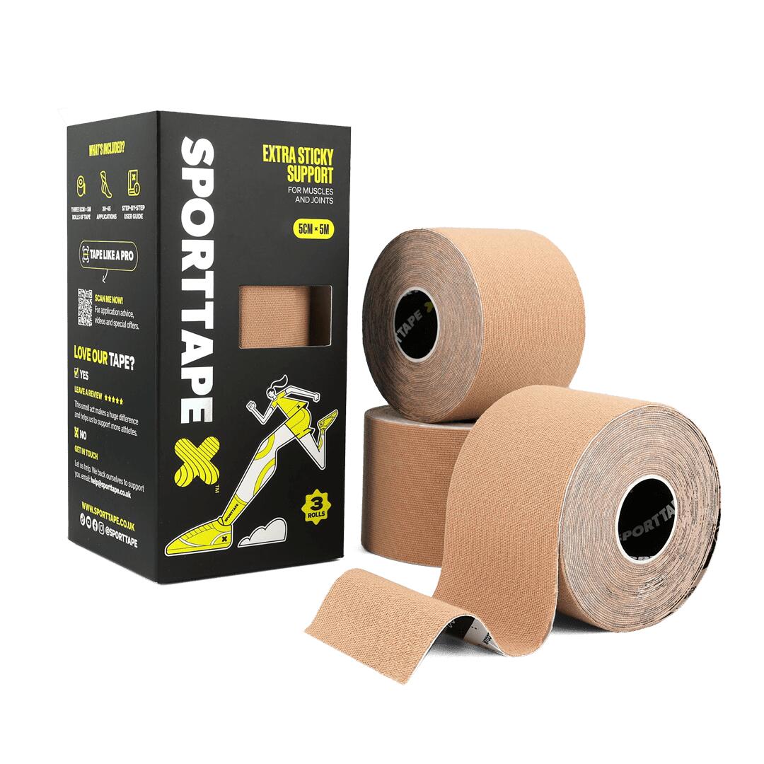 SPORTTAPE KINESIOLOGY TAPE - 5CM x 5M - BEIGE- PACK OF 3 ROLLS