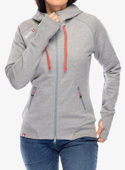 Ocún Damen Hoodie Grau Paloma mit Kapuze & Reißverschluss, Baumwolle-Stretch