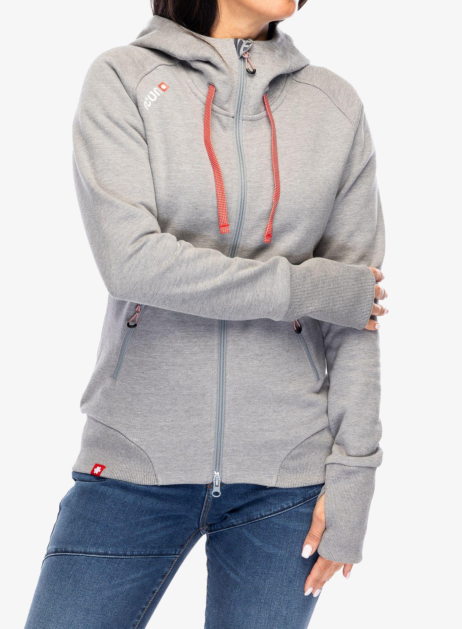 Hoodie zippé Ocún femme gris paloma capuche coton stretch YKK double sens 3/7