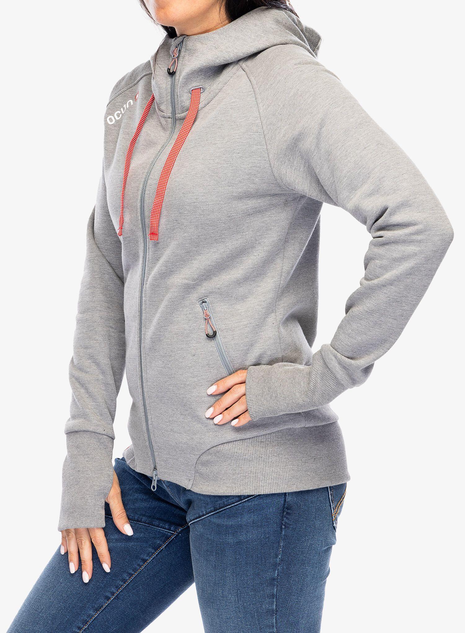 Hoodie zippé Ocún femme gris paloma capuche coton stretch YKK double sens 7/7