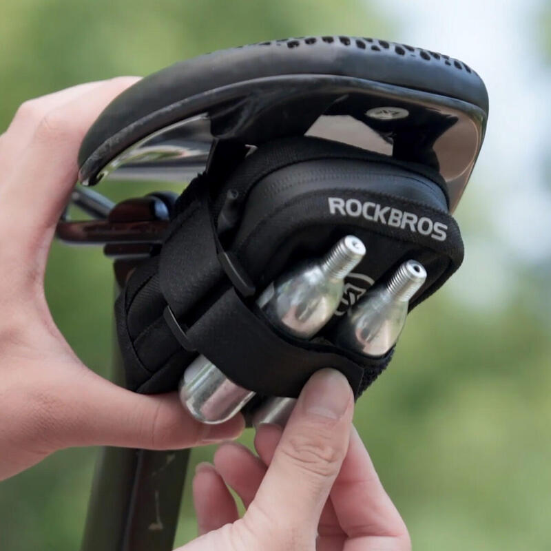 Mini geantă de șa Rockbros cu suport pentru cartușe CO2 - negru-verde