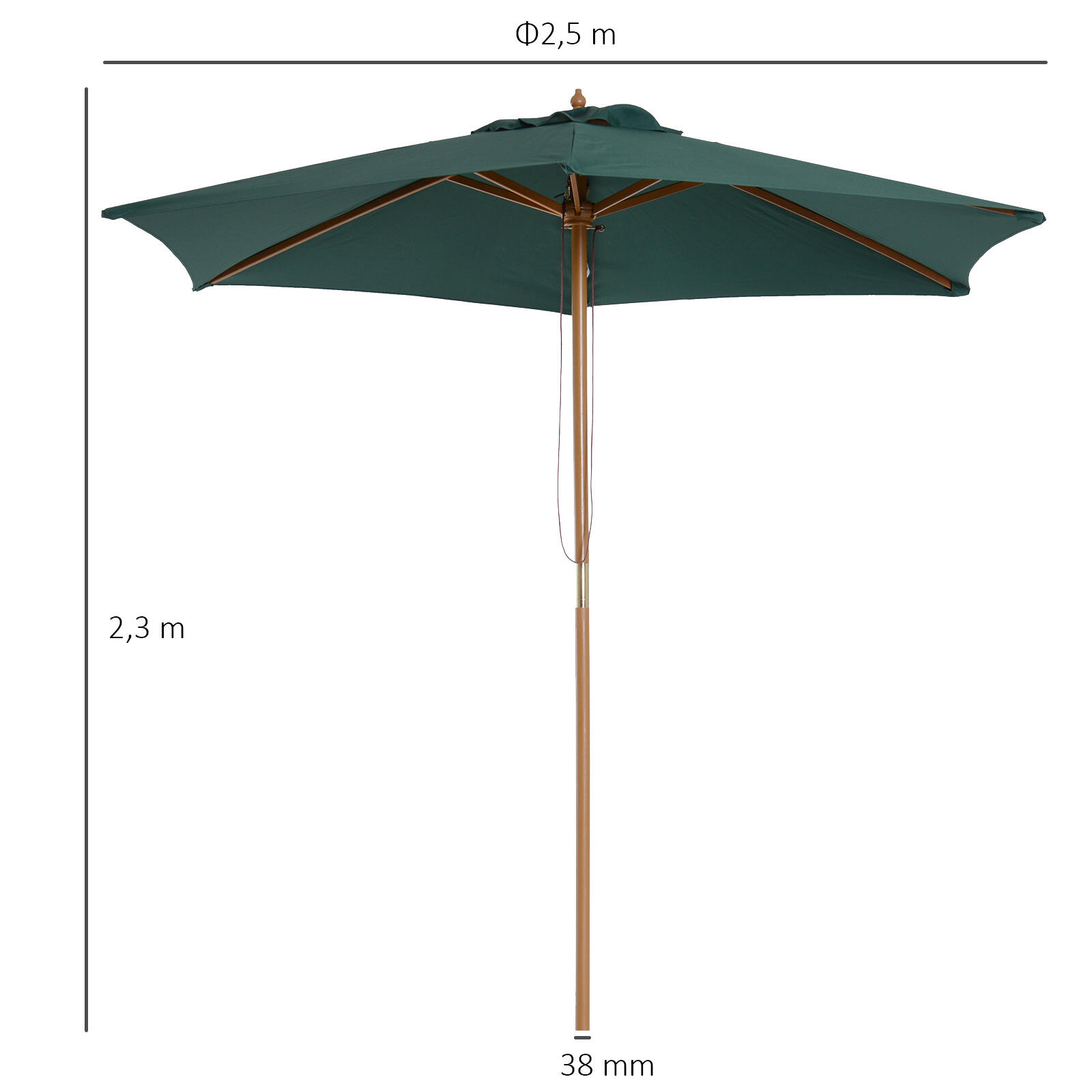 Parasol Outsunny Ø250x230 cm Verde Oscuro 3/7