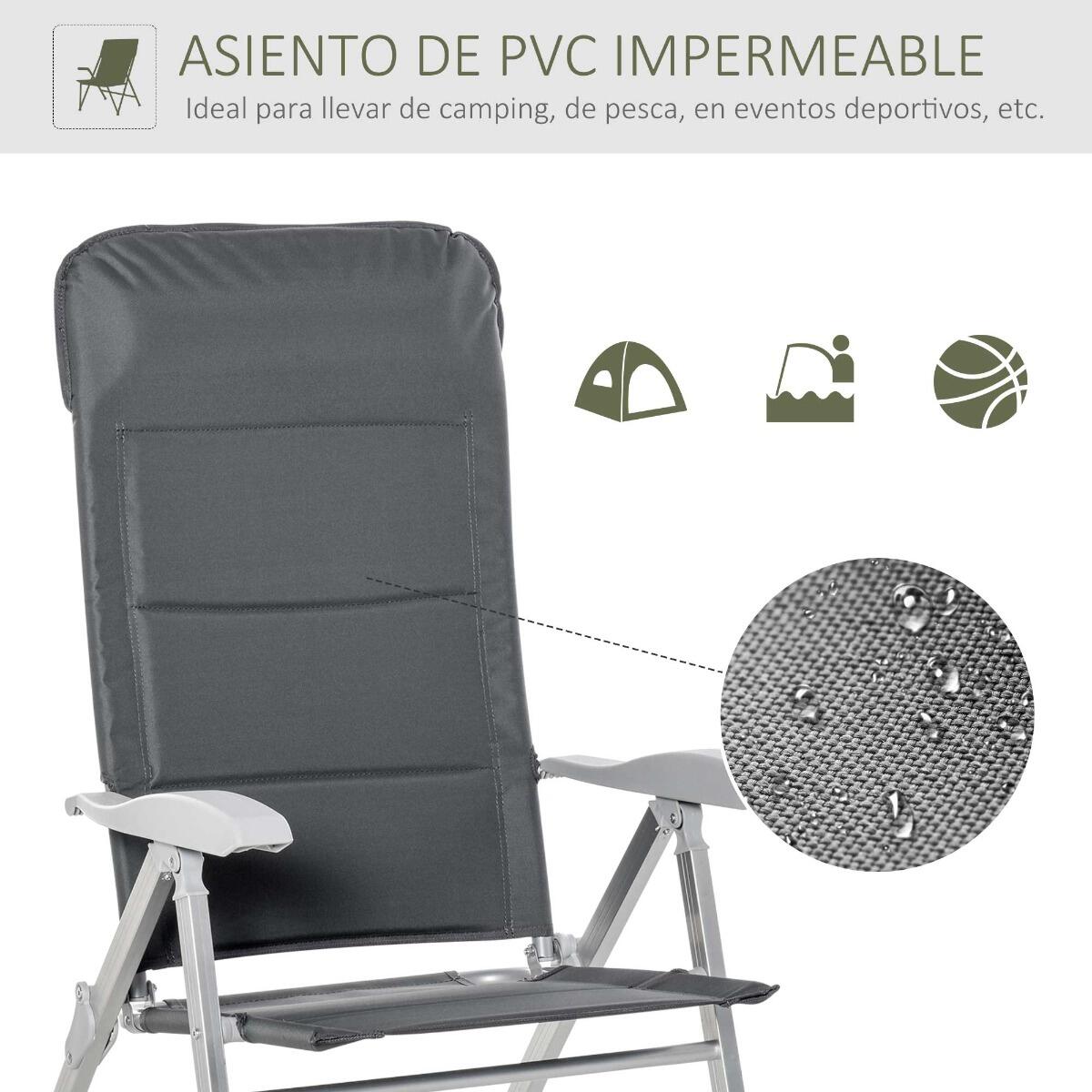 Outsunny Cadeira Campismo com Encosto Ajustável 75x61,5x114,5cm 4/6