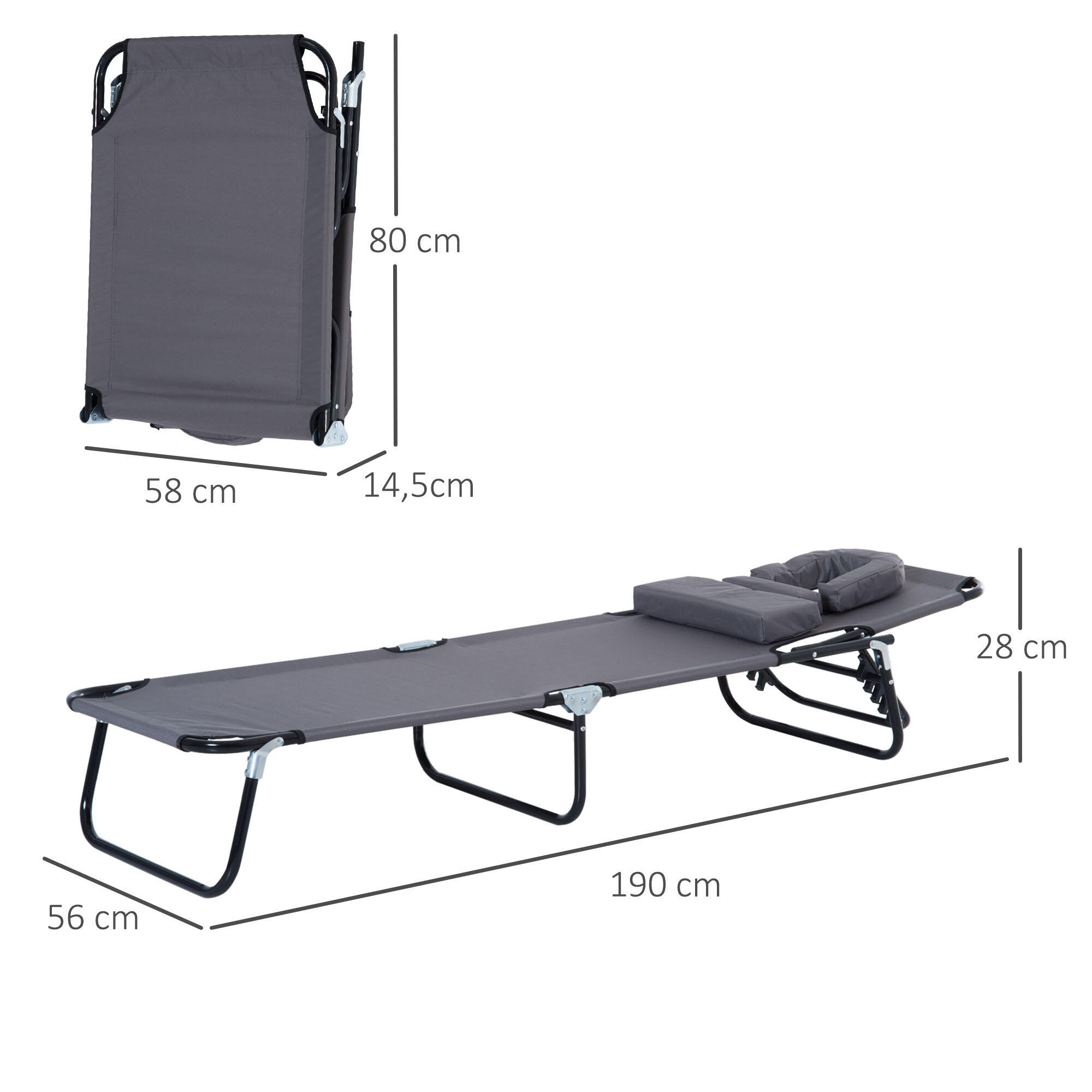 Tumbona Plegable Outsunny 190x56x28 cm Gris 3/7