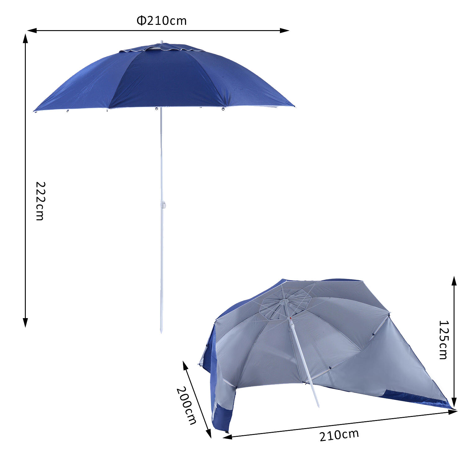 Sombrilla Parasol Playa Outsunny 210x210x222 cm Azul 3/7