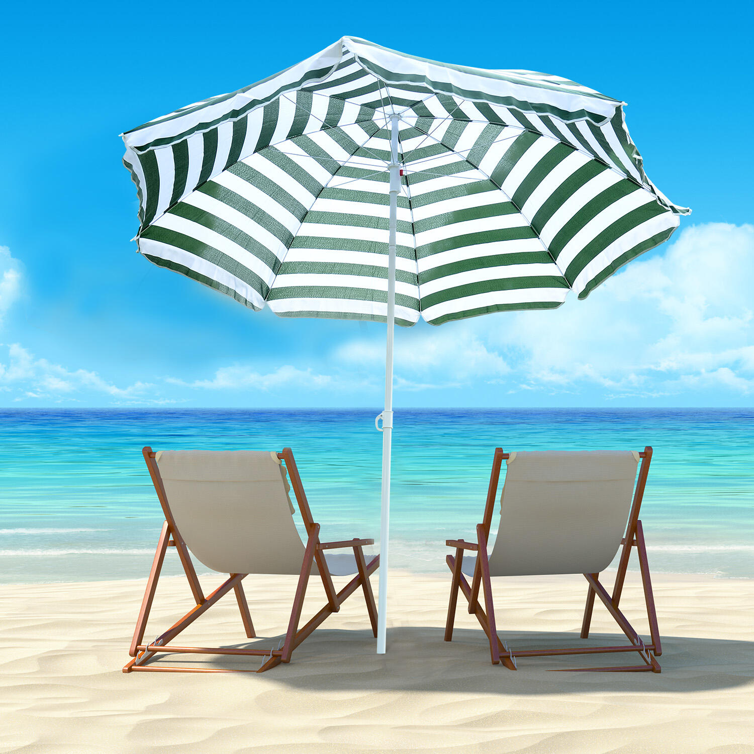 Sombrilla de Playa Outsunny 180x180x200 cm verde y blanco 2/7
