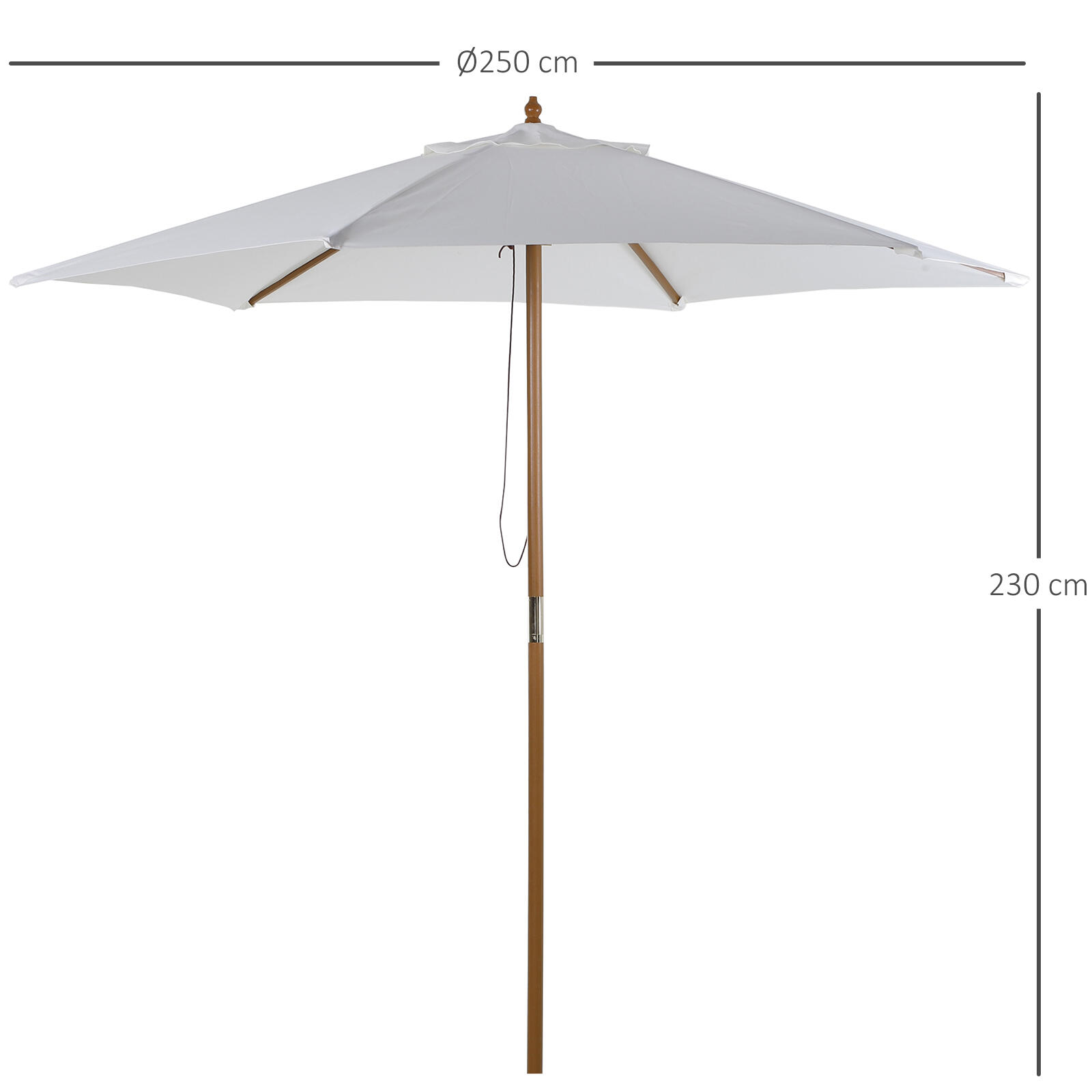 Parasol Outsunny Ø250x230 cm Blanco 3/6