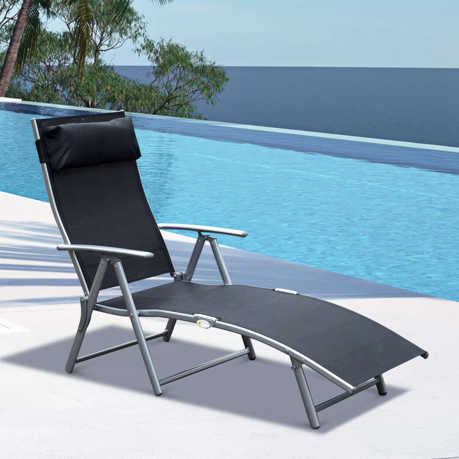 Tumbona Plegable Outsunny 137x63.5x100.5 cm Negro 2/7
