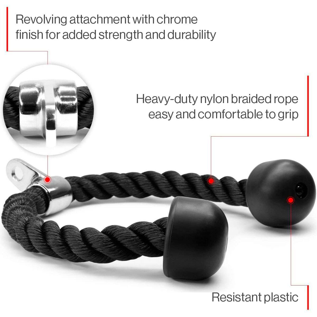 Corde Tressée 70cm Triceps Poulie Fitness Tech – Noire 6/7