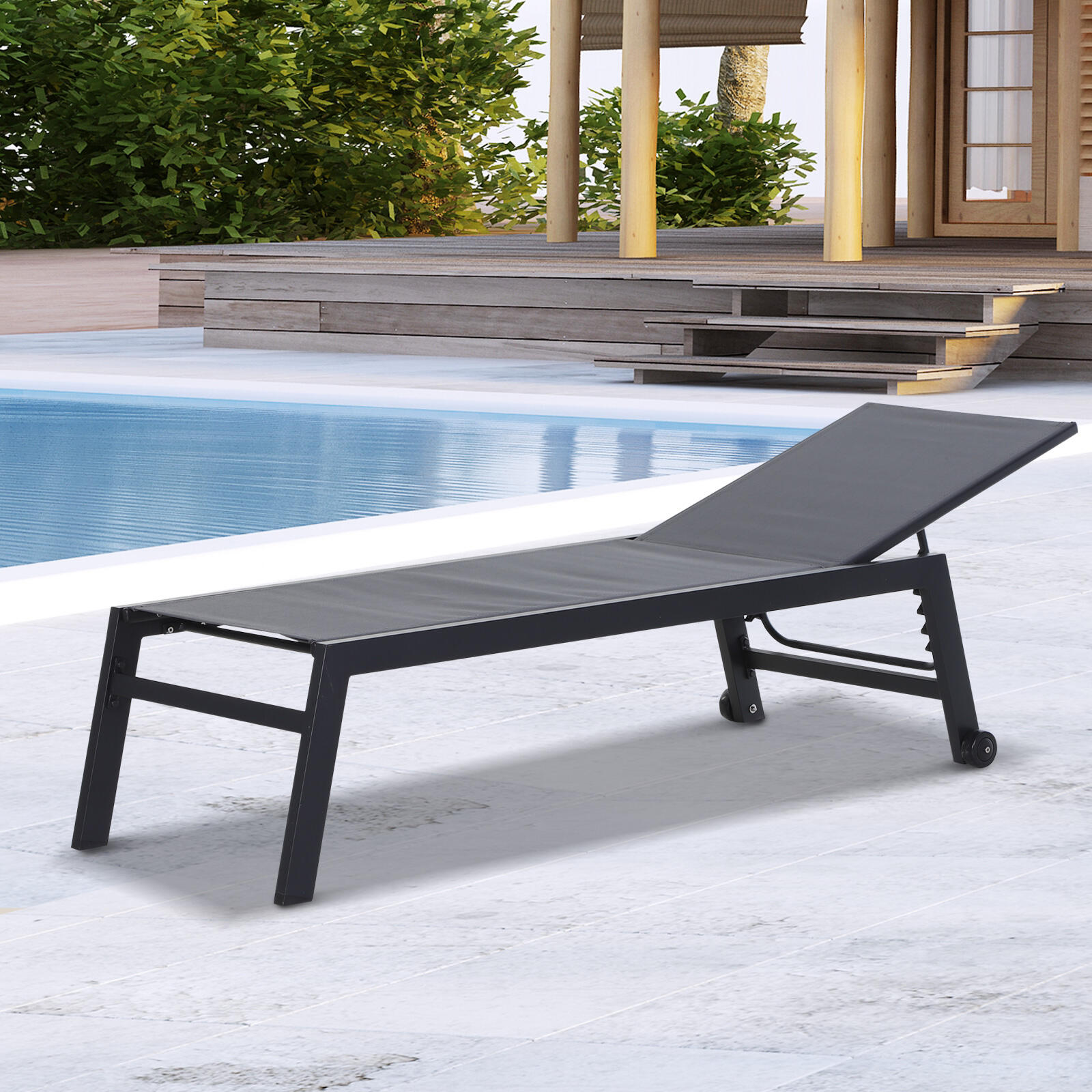 Espreguiçadeira 169cmx65cmx102cm Cinza e Preto Outsunny 2/7