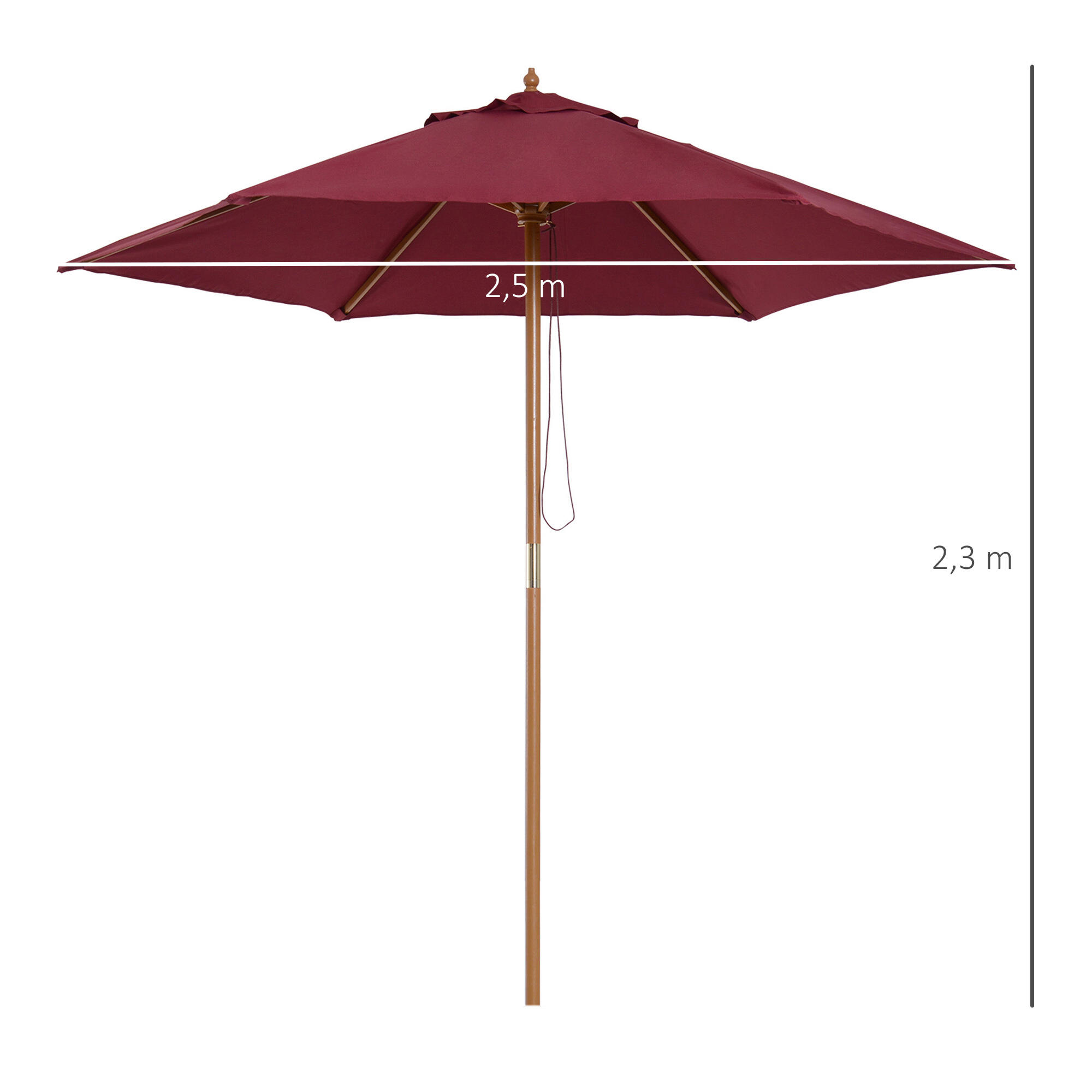 Parasol de camping Outsunny Ø250x230 cm Rojo Vino 3/7