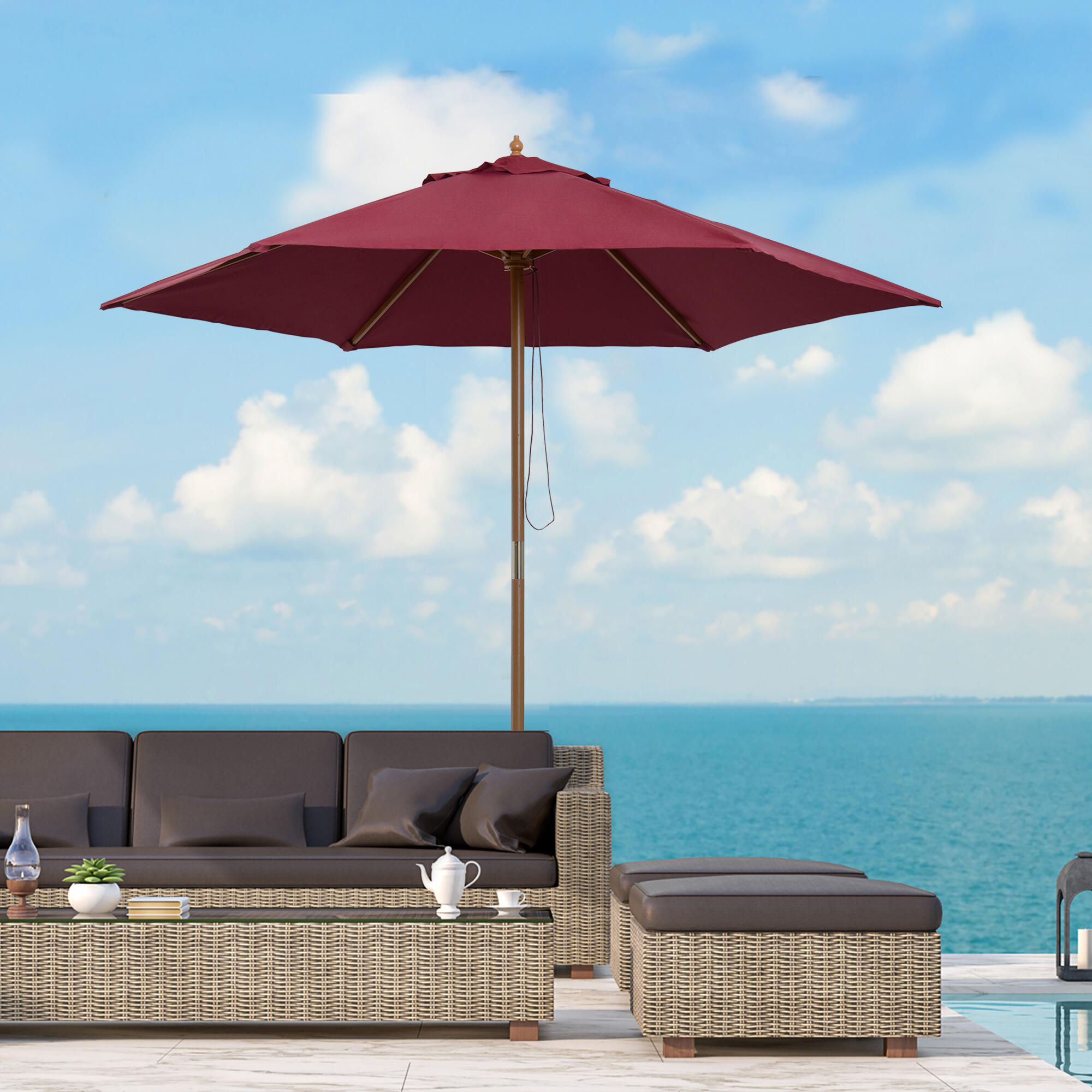 Parasol de camping Outsunny Ø250x230 cm Rojo Vino 2/7