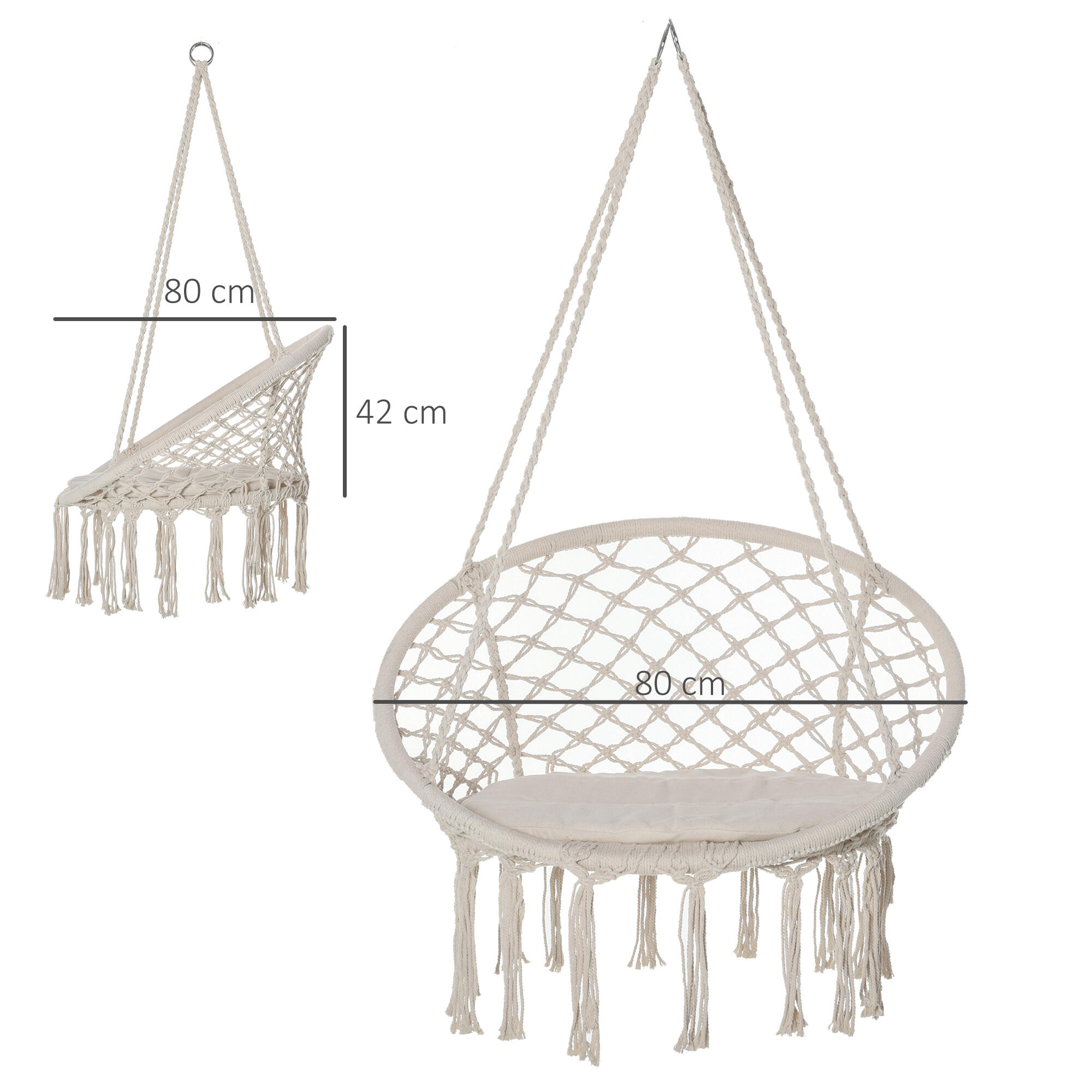Cadeira Suspensa 80x80x42 cm Bege Outsunny 3/7