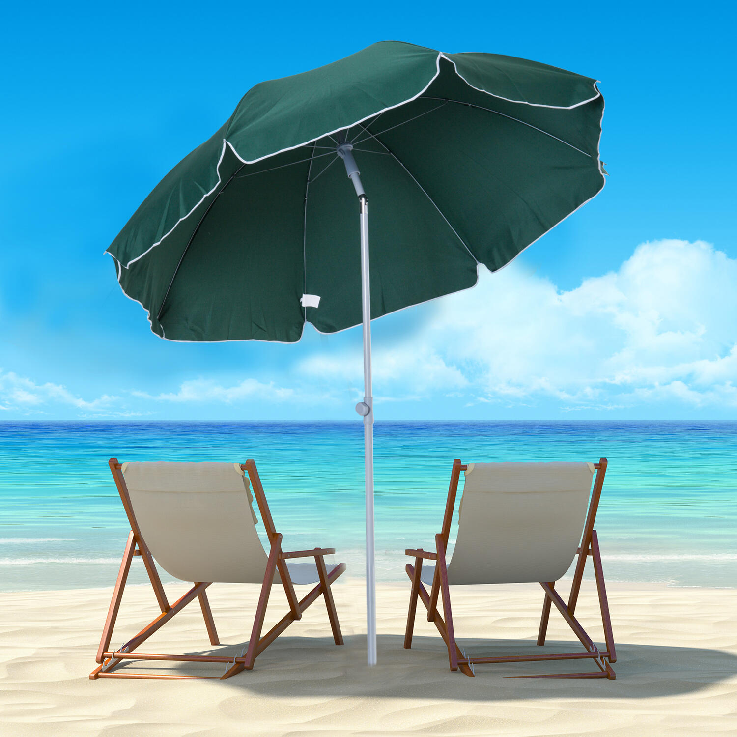 Sombrilla de Playa Outsunny Ø202x230 cm Verde 2/7