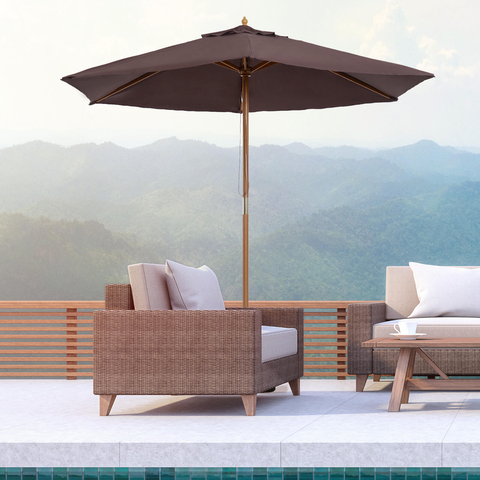 Parasol de camping Outsunny Ø250x230 cm Café 2/7
