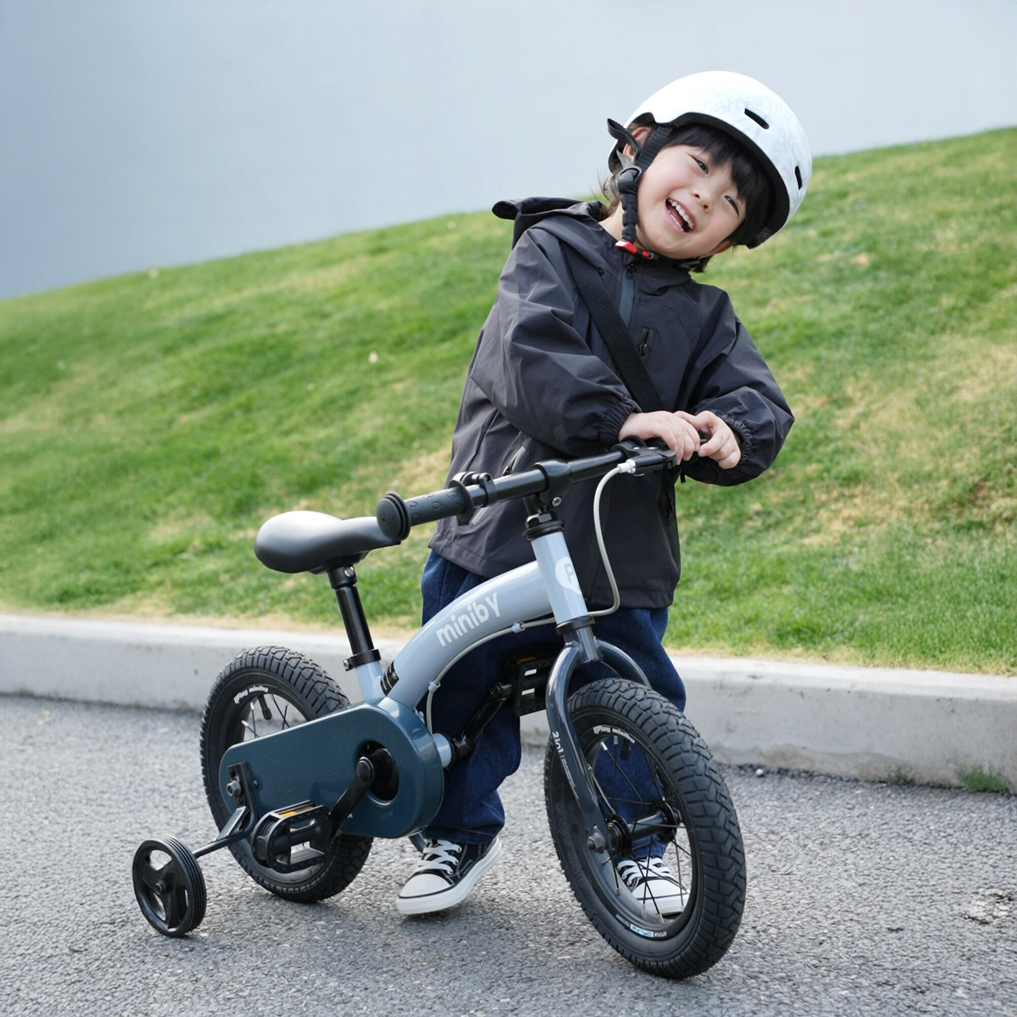 Qplay Miniby Kinderfiets 14 inch - 3 in 1 - loopfiets - Blauw 3/5