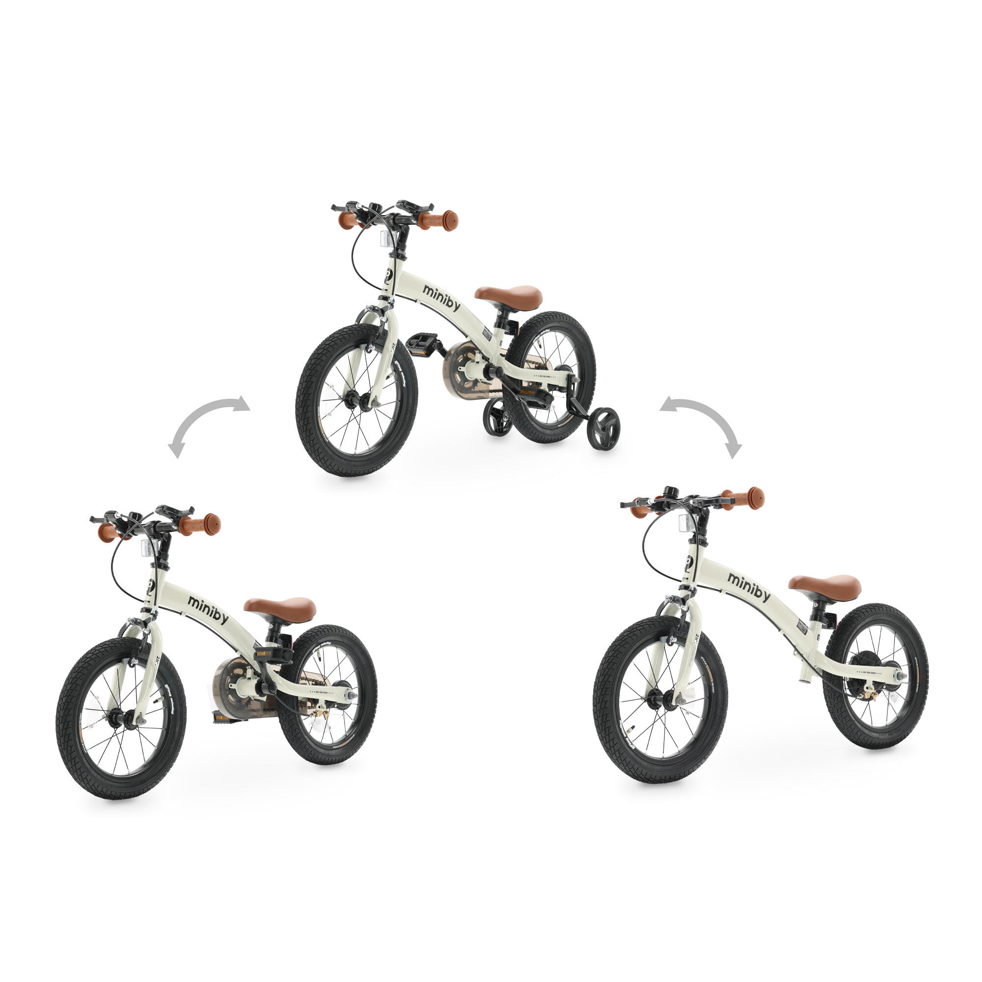 Qplay Miniby Bicicleta infantil 14 pulgadas - 3 en 1 - Crema 4/5