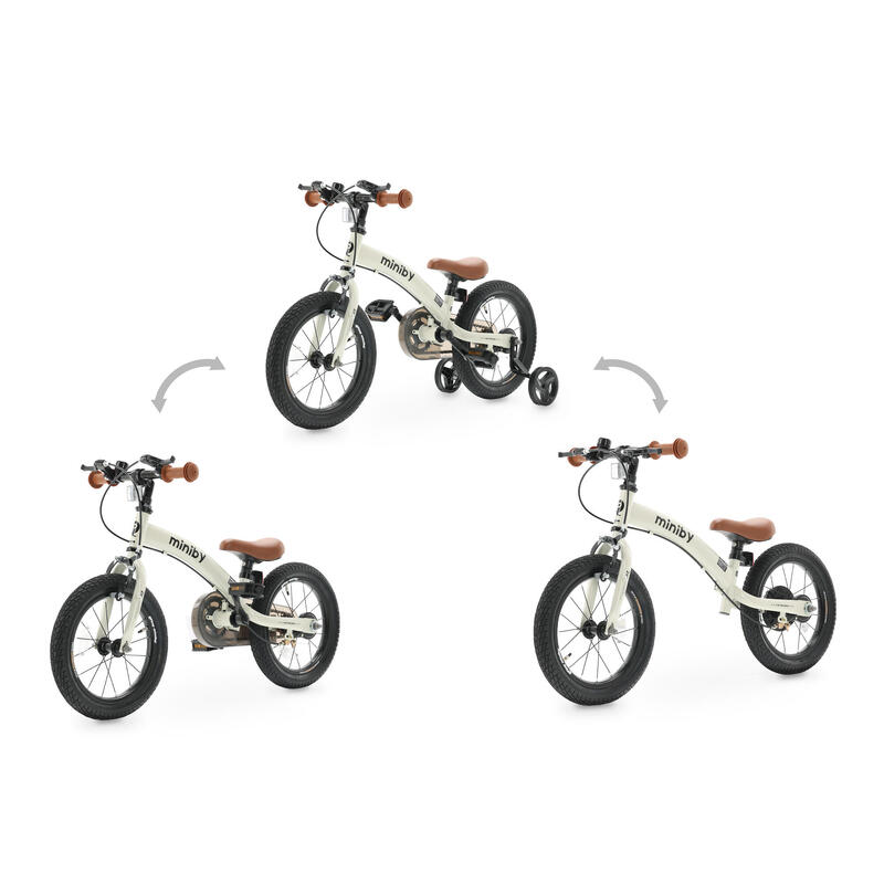 Qplay Miniby Vélo enfant 14 pouces - 3 en 1 - vélo d'équilibre - Crème