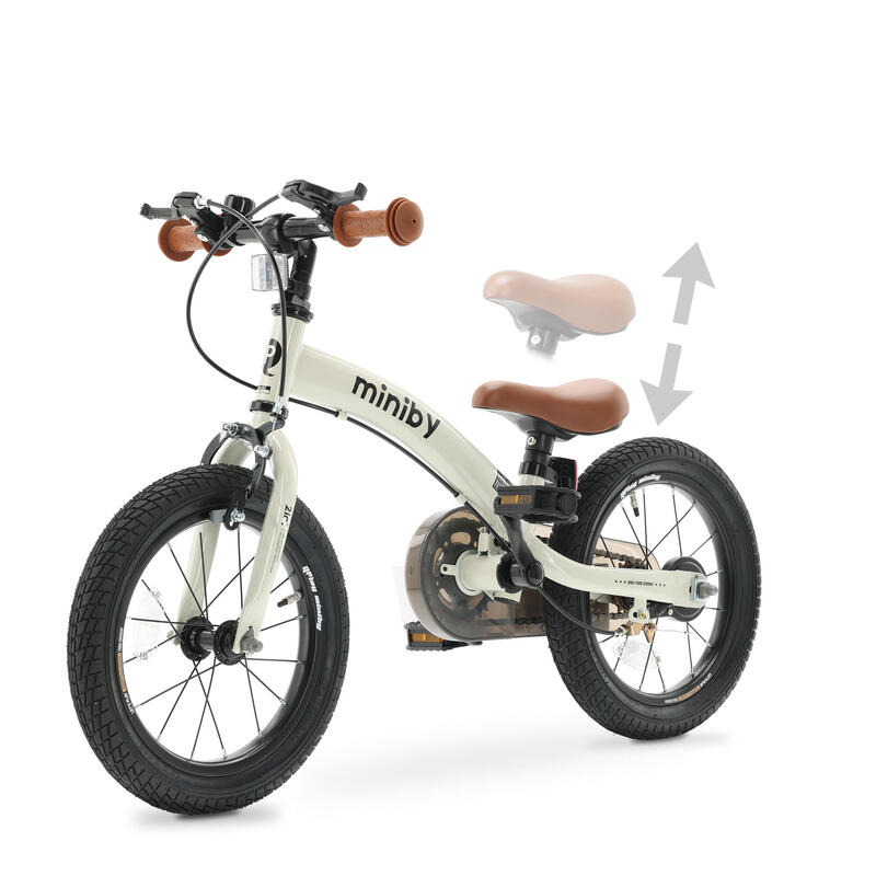 Qplay Miniby Vélo enfant 14 pouces - 3 en 1 - vélo d'équilibre - Crème