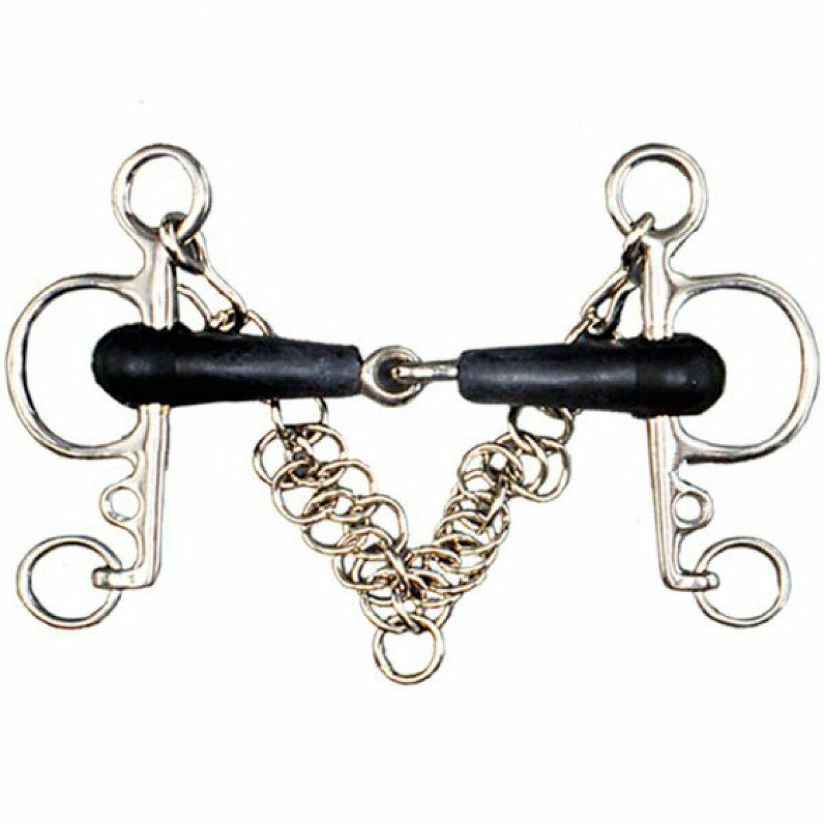 TATTINI Pelham voor gebroken paard van roestvrij staal en rubber met stoepketting Tattin