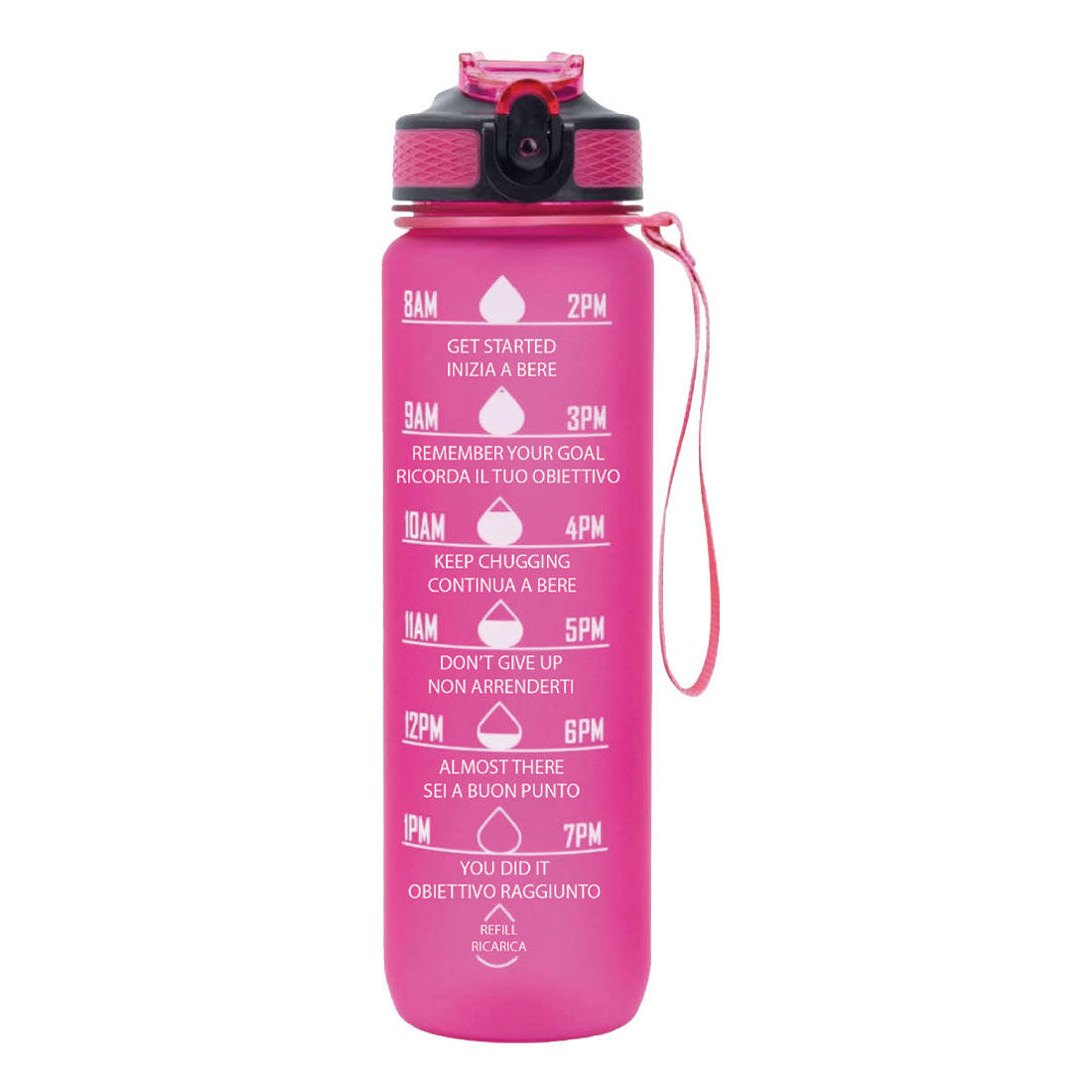 FITPADDY Borraccia Motivazionale 1 lt | rosa fuxia | finitura soft-touch | tappo ermetico