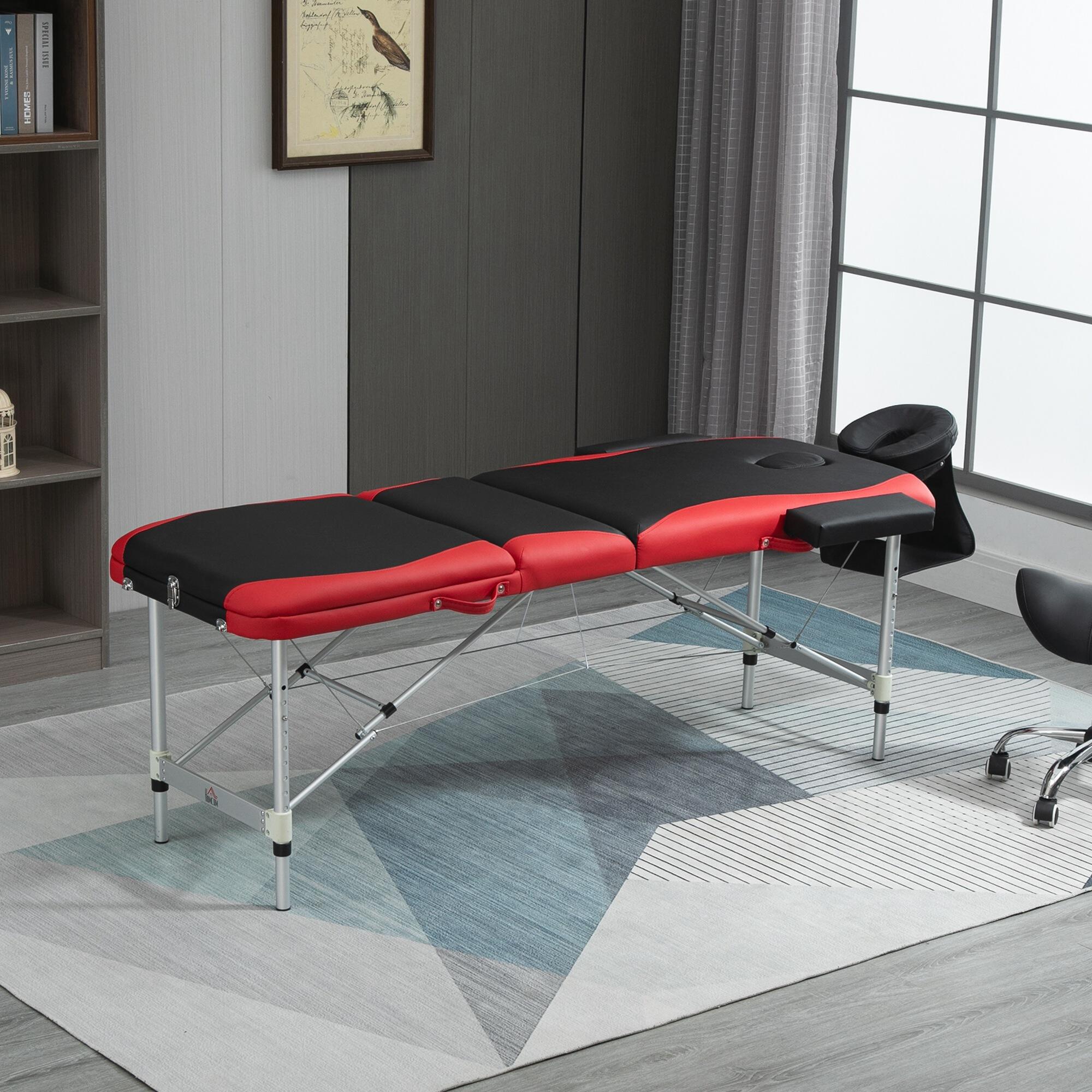 Marquesa de Massagem Dobrável homcom 185x60x62-82cm Preto e Vermelho 2/6