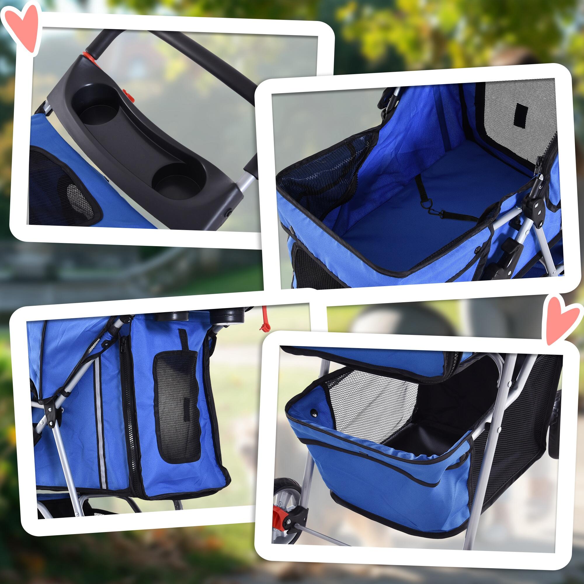 Cochecito para Perro y Gato PawHut 75x45x97 cm Azul 4/6