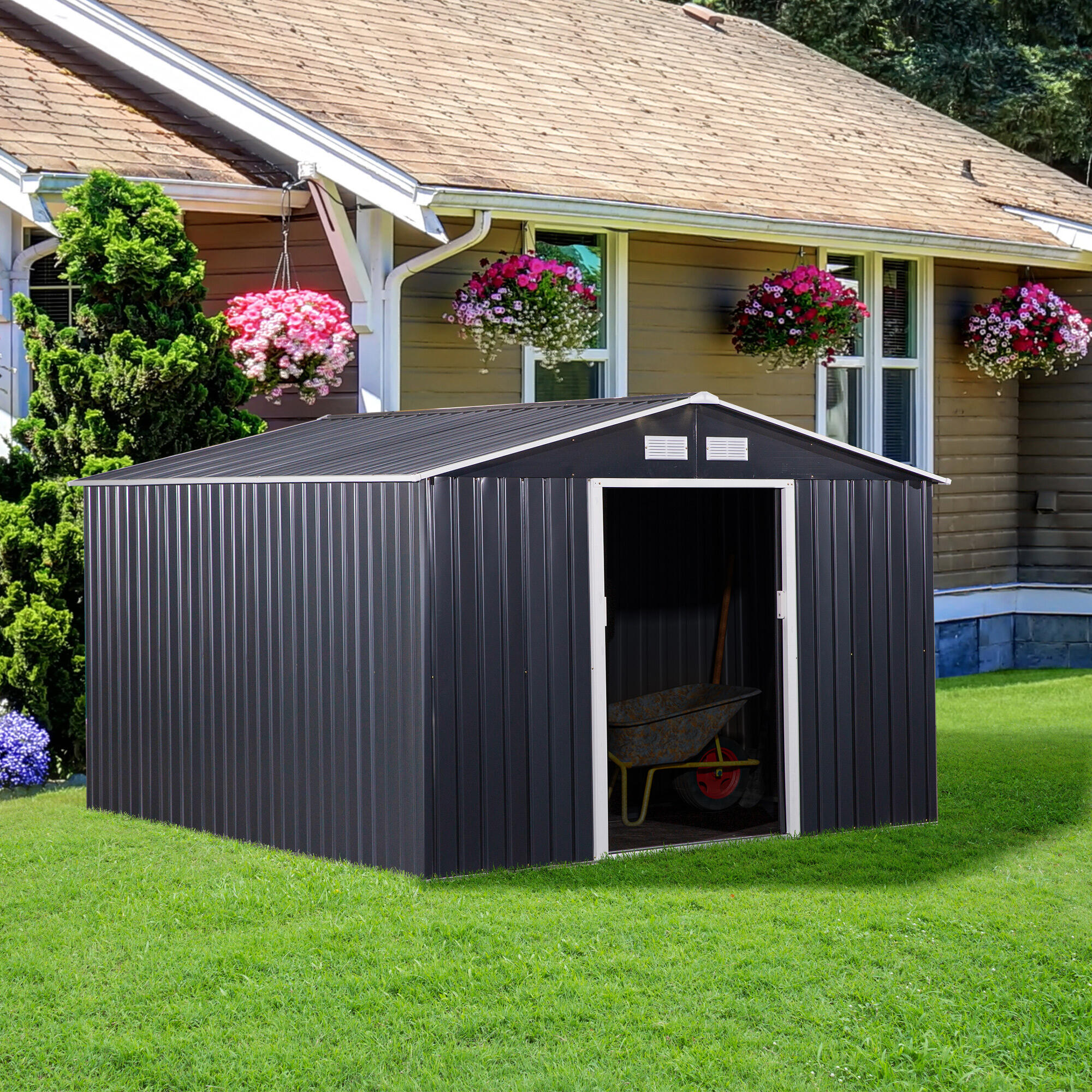 Caseta almacenamiento Outsunny 322x277x192 cm Gris 2/6
