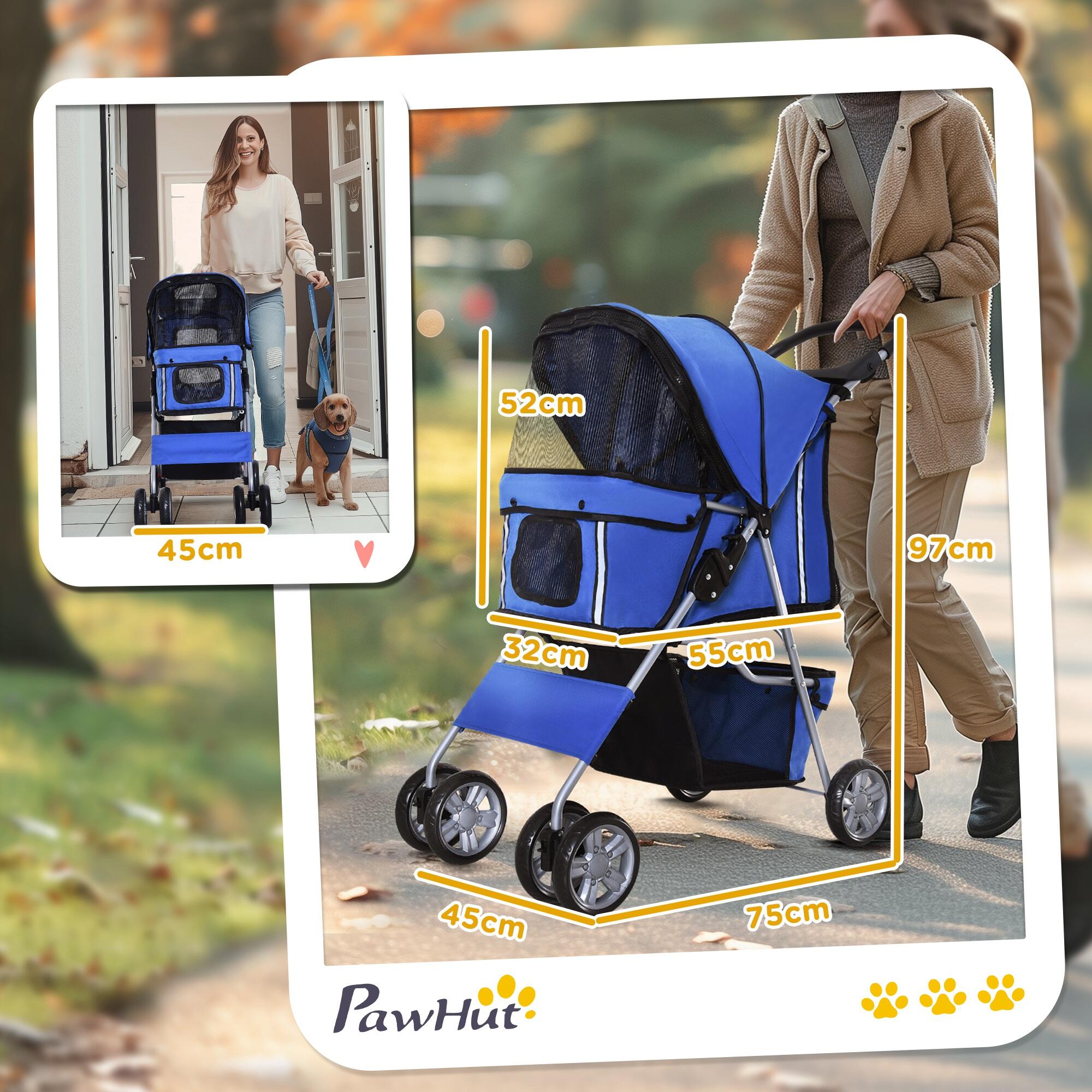 Cochecito para Perro y Gato PawHut 75x45x97 cm Azul 3/6