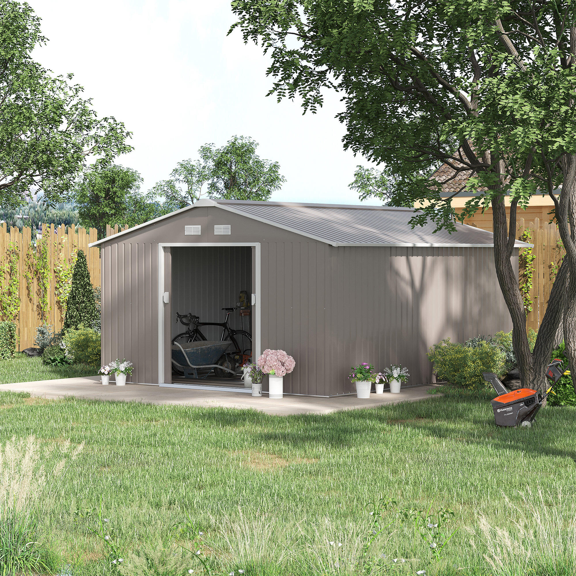 Abrigo de armazenamento Outsunny 340x386x200 cm cinza claro 2/6
