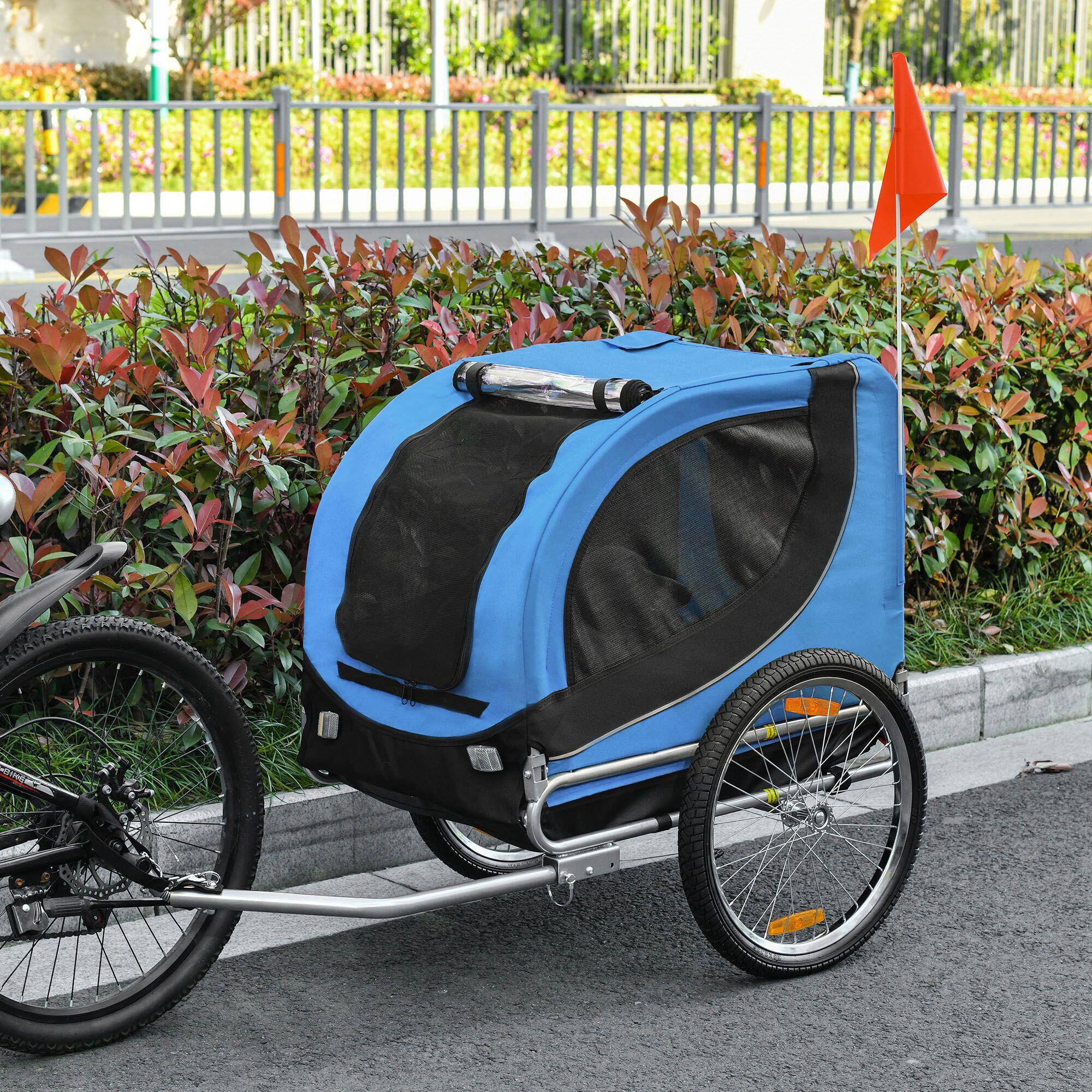 Remolque Bicicleta de Mascota PawHut 130x73x90 cm Azul 2/6